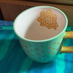 Pioneer Woman Mint Green and Gold Polka Dot Mug